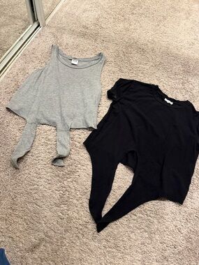 Gray and Black Tie-Front Crop Tops- small/XS